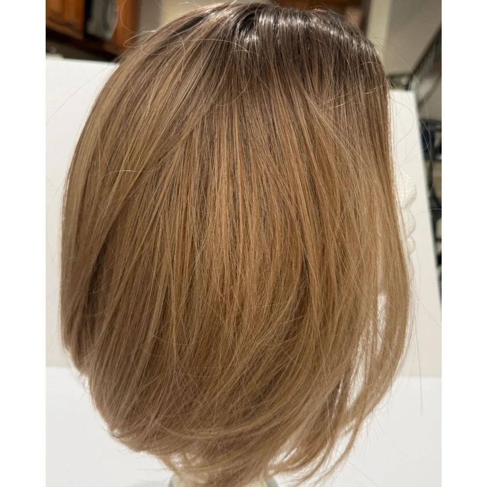 Natural Ash Brown‎ Shoulder-Length Wig Straight Medium-Length Fiber Wig w/stand